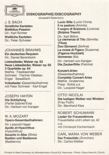 Autogramm Klassik | Edith MATHIS | 1990er (Portrait SW) Grammophon