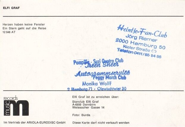 Autogramm Schlager | Elfi GRAF | 1974 "Herzen Haben Keine Fenster" (Portrait SW Ariola)