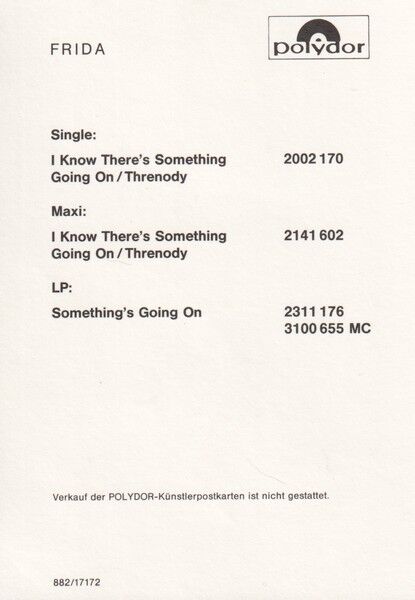 Autogramm Pop (SWE) | FRIDA Lyngstad (ABBA) | 1982 "Something´s Going On" (Portrait Color Polydor)