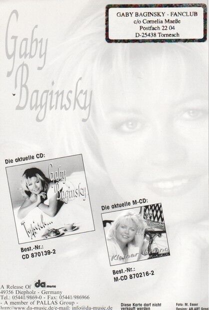 Autogramm Schlager | Gaby BAGINSKY | 1996 "Typisch" (Portrait Color DA)