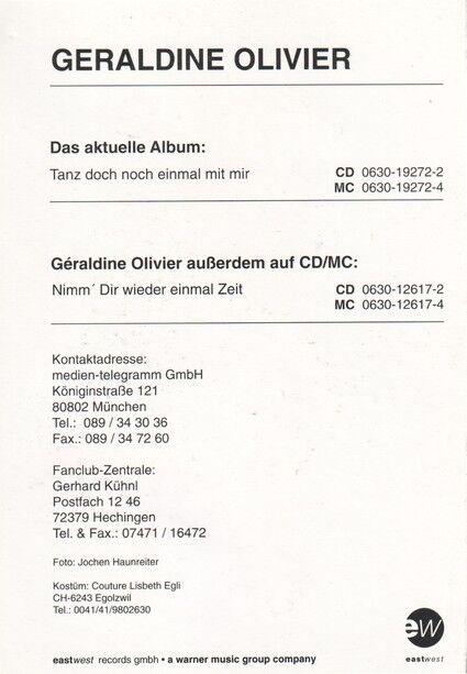 Autogramm Schlager | Geraldine OLIVIER | 1997 "Tanz Noch Einmal" (Portrait Color EastWest)