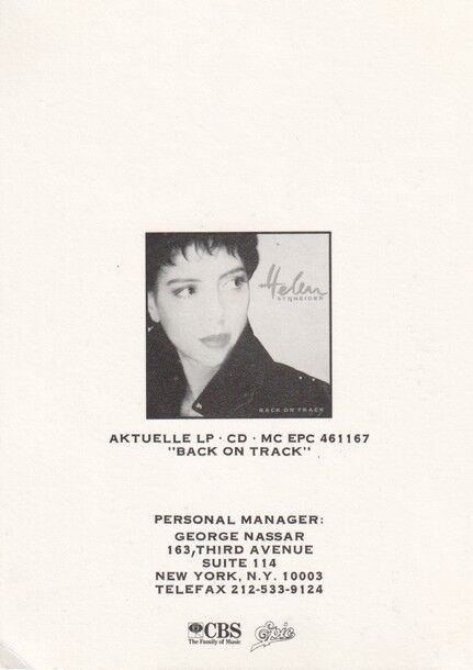 Autogramm Pop (USA) | Helen SCHNEIDER | 1988 "Back On Track" (Portrait SW CBS)