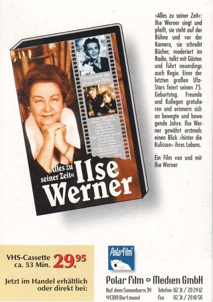 Autogramm Schauspieler | Ilse WERNER | 1996 "Alles Zu Seiner Zeit" (Portrait Color Polar Film)
