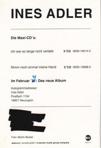 Autogramm Schlager | Ines ADLER | 1998 "Ich War So Lange Nicht Verliebt" (Portrait Color Eastwest) 2