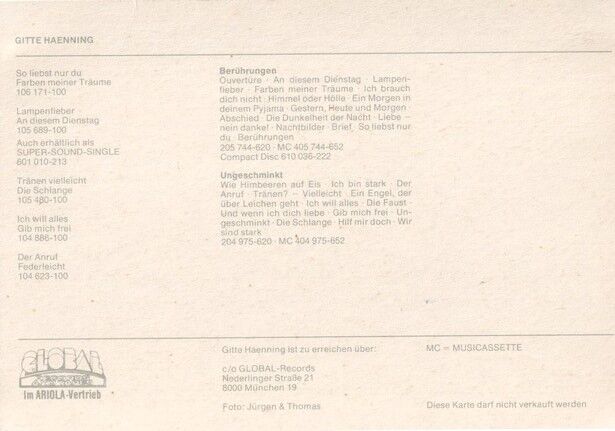 Autogramm Schlager | Gitte HAENNING | 1983 "Berührungen" (Portrait Color Global)