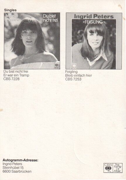 Autogramm Schlager | Ingrid PETERS | 1979 "Feigling" (Portrait Color CBS)