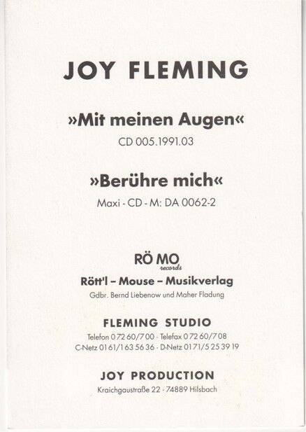 Autogramm Schlager | Joy FLEMING | 1991 "Mit Meinen Augen" (Portrait SW RÖMO)
