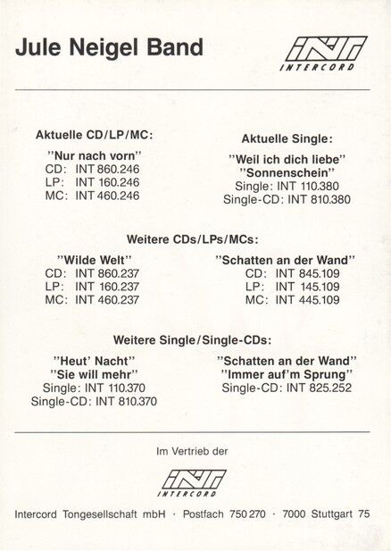 Autogramm Rock | Jule NEIGEL | 1991 "Nur Nach Vorn" (Portrait Color Intercord)