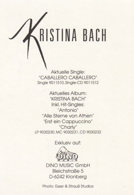 Autogramm Schlager | Kristina BACH | 1993 "Caballero" (Portrait Color Dino)