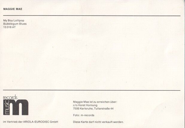 Autogramm Schlager | Maggie MAE | 1974 "My Boy Lollipop" (Portrait SW Ariola)