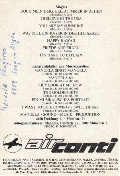 Autogramm Schlager | MANUELA | 1977 "Cowboys Sweetheart" (Portrait Color) Air Conti