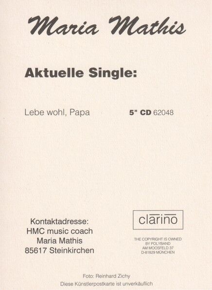 Autogramm Volksmusik | Maria MATHIS | 1994 "Lebe Wohl Papa" (Portrait Color) Zichy