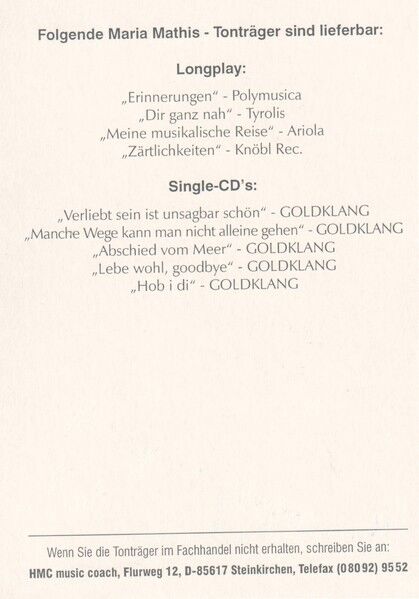 Autogramm Volksmusik | Maria MATHIS | 2000er (Portrait Color HMC) Diskografie
