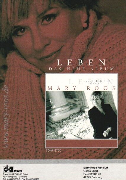 Autogramm Schlager | Mary ROOS | 2005 "Leben" (Portrait SW DA)