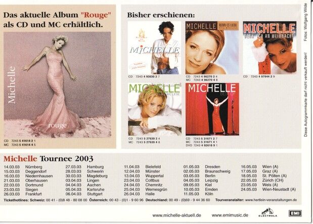 Autogramm Schlager | MICHELLE | 2003 "Rouge" (Portrait Color EMI) Tour