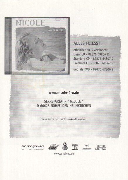Autogramm Schlager | NICOLE | 2005 ""Alles Fliesst" (Portrait Color Sony)