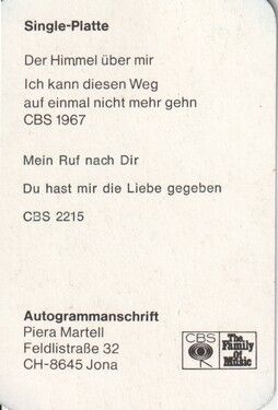Autogramm Schlager | Piera MARTELL | 1974 "Mein Ruf Nach Dir" (Portrait Color CBS)