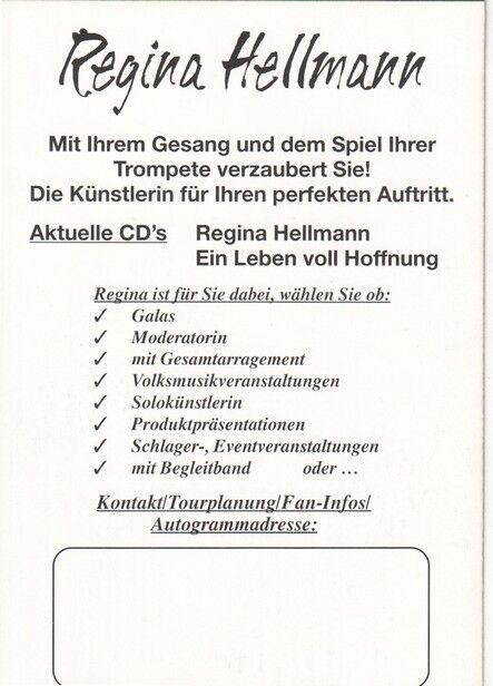 Autogramm Trompete | Regina HELLMANN | 2000er "Leben Voll Hoffnung" (Portrait Color)