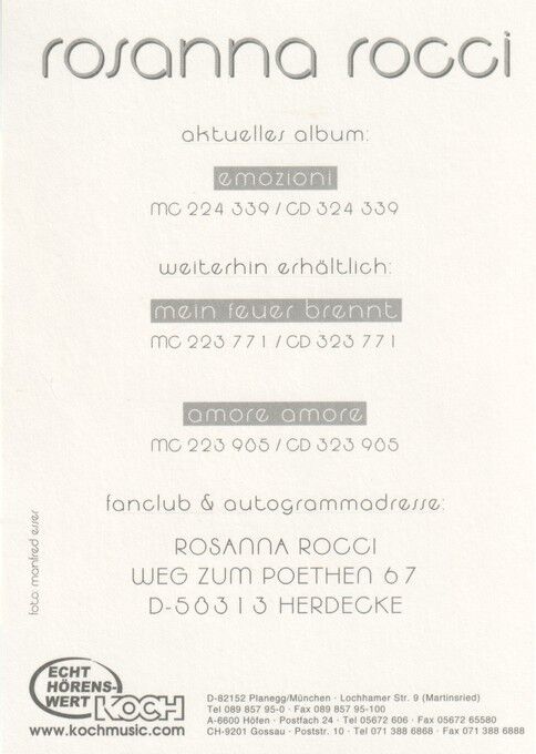Autogramm Schlager | Rosanna ROCCI | 1999 "Emozioni" (Portrait Color Koch)