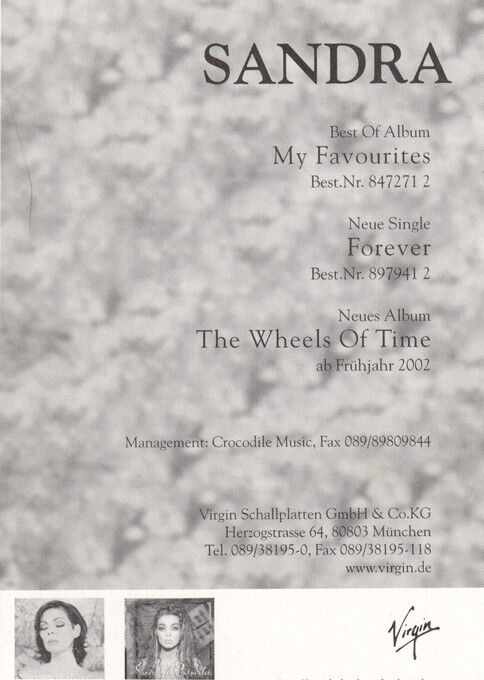 Autogramm Pop | SANDRA | 2002 "Wheels Of Time" (Portrait SW Virgin)