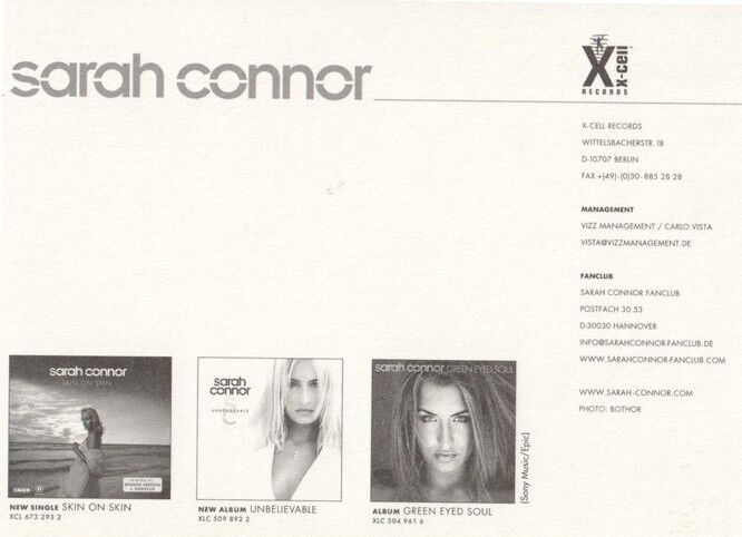 Autogramm Pop | Sarah CONNOR | 2002 "Unbelievable" (Portrait SW X-Cell)