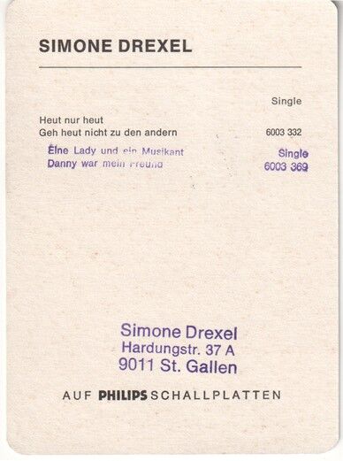 Autogramm Schlager | Simone DREXEL | 1974 "Heut Nur Heut" (Portrait Color Philips)