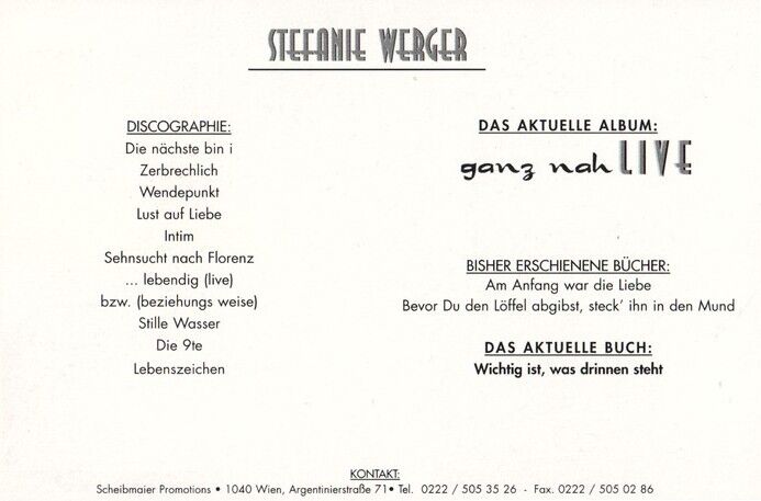 Autogramm Rock | Stefanie WERGER | 1996 "Ganz Nah Live" (Portrait Color)