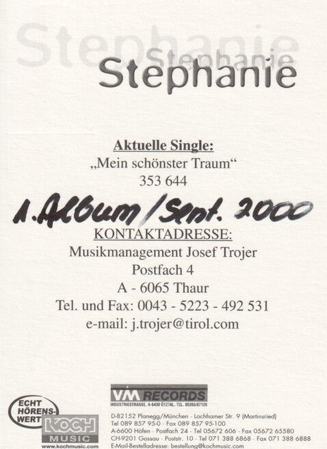 Autogramm Schlager | STEPHANIE (Kinderstar) | 2000 "Mein Schönster Traum" (Portrait Color Koch)