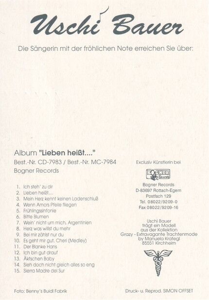 Autogramm Volksmusik | Uschi BAUER | 2010 "Lieben Heisst" (Portrait Color Bogner)