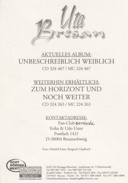 Autogramm Schlager | Uta BRESAN | 2000 "Unbschreiblich Weiblich" (Portrait Color Koch)