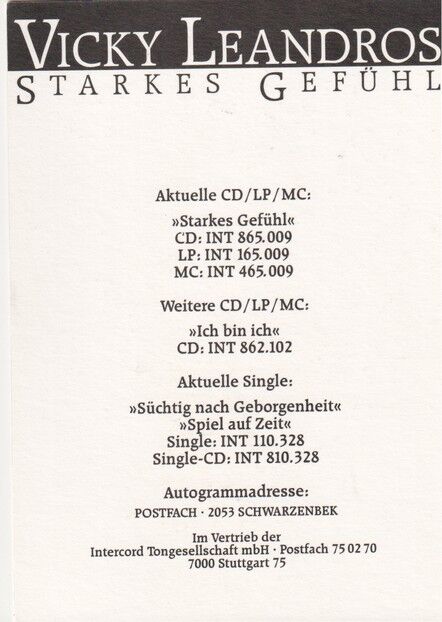 Autogramm Schlager | Vicky LEANDROS | 1990 "Starke Gefühle" (Portrait Color Intercord)