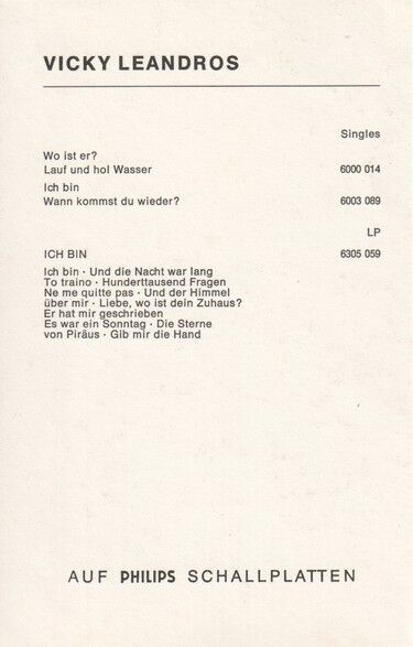 Autogramm Schlager | Vicky LEANDROS | 1971 "Ich Bin" (Portrait Color Philips)