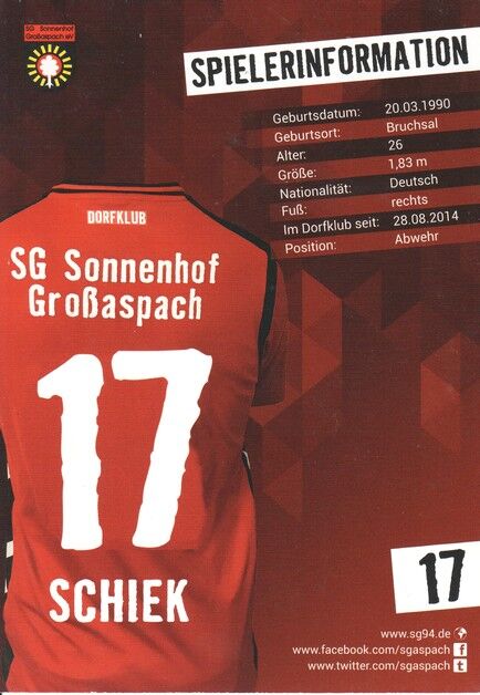 Autogramm Fussball | SG Sonnenhof Grossaspach | 2017 | Sebastian SCHIEK