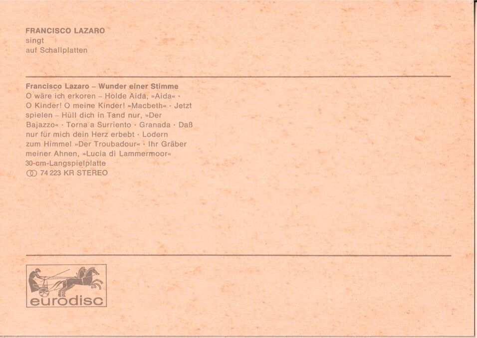 Autogramm Klassik (ESP) | Francisco LAZARO | 1967 "Wunder Einer Stimme" (Portrait Color Eurodisc)