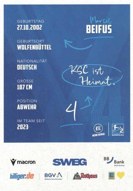 Autogramm Fussball | Karlsruher SC | 2025 | Marcel BEIFUS