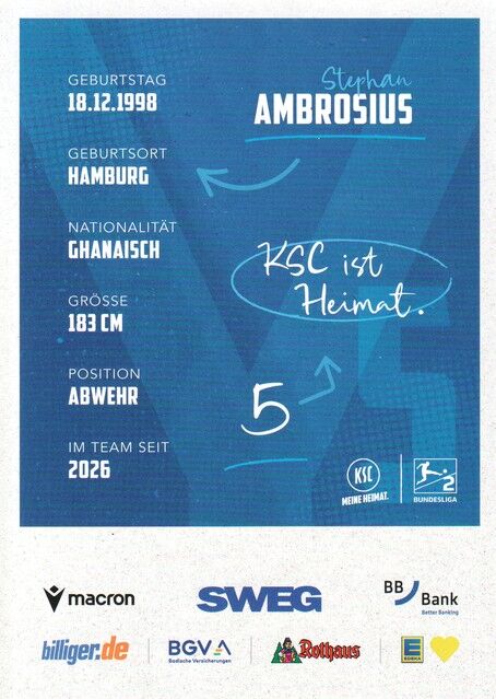 Autogramm Fussball | Karlsruher SC | 2025 | Stephan AMBROSIUS