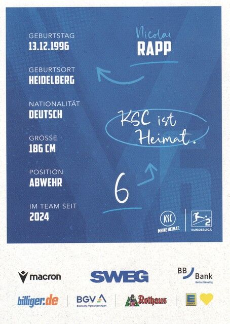 Autogramm Fussball | Karlsruher SC | 2025 | Nicolas RAPP
