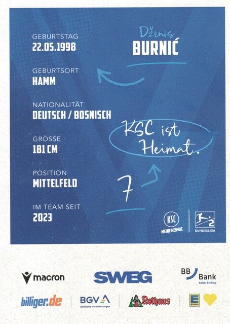 Autogramm Fussball | Karlsruher SC | 2025 | Dzenis BURNIC