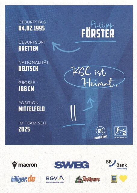 Autogramm Fussball | Karlsruher SC | 2025 | Philipp FÖRSTER