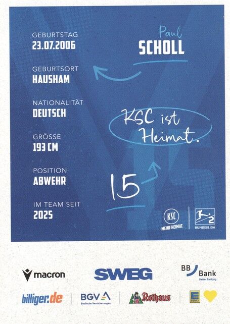 Autogramm Fussball | Karlsruher SC | 2025 | Paul SCHOLL