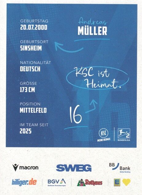 Autogramm Fussball | Karlsruher SC | 2025 | Andreas MÜLLER