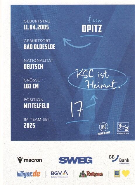 Autogramm Fussball | Karlsruher SC | 2025 | Leon OPITZ