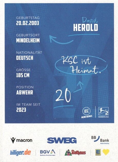 Autogramm Fussball | Karlsruher SC | 2025 | David HEROLD