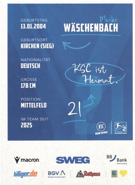 Autogramm Fussball | Karlsruher SC | 2025 | Meiko WASCHENBACH