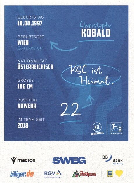 Autogramm Fussball | Karlsruher SC | 2025 | Christoph KOBALD