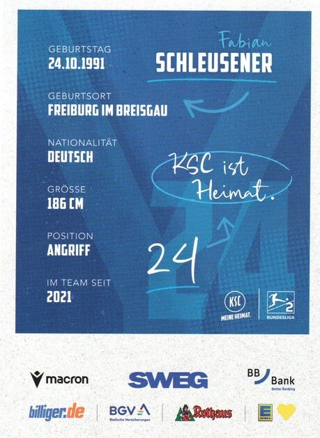 Autogramm Fussball | Karlsruher SC | 2025 | Fabian SCHLEUSENER