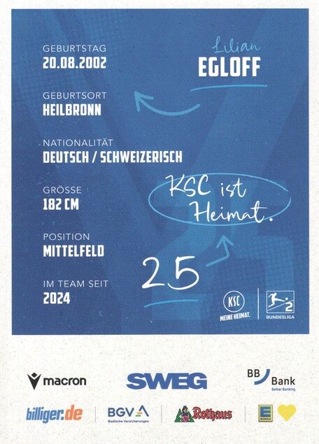 Autogramm Fussball | Karlsruher SC | 2025 | Lilian EGLOFF