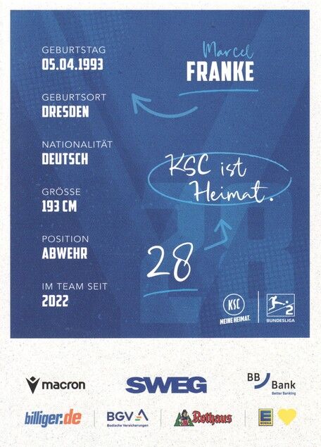 Autogramm Fussball | Karlsruher SC | 2025 | Marcel FRANKE