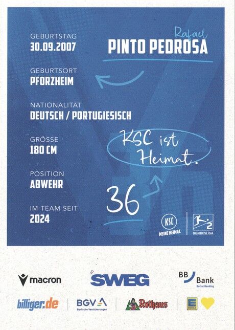 Autogramm Fussball | Karlsruher SC | 2025 | Rafael PINTO PEDROSA