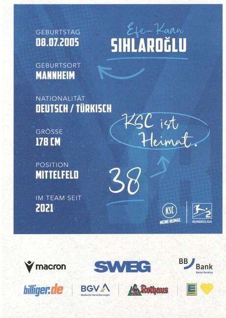 Autogramm Fussball | Karlsruher SC | 2025 | Efe-Kaan SIHLAROGLU